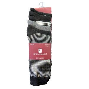 Bruno Magli Italy Mens Crew Socks 6 Pairs Black Mixed Pack Size 10-13